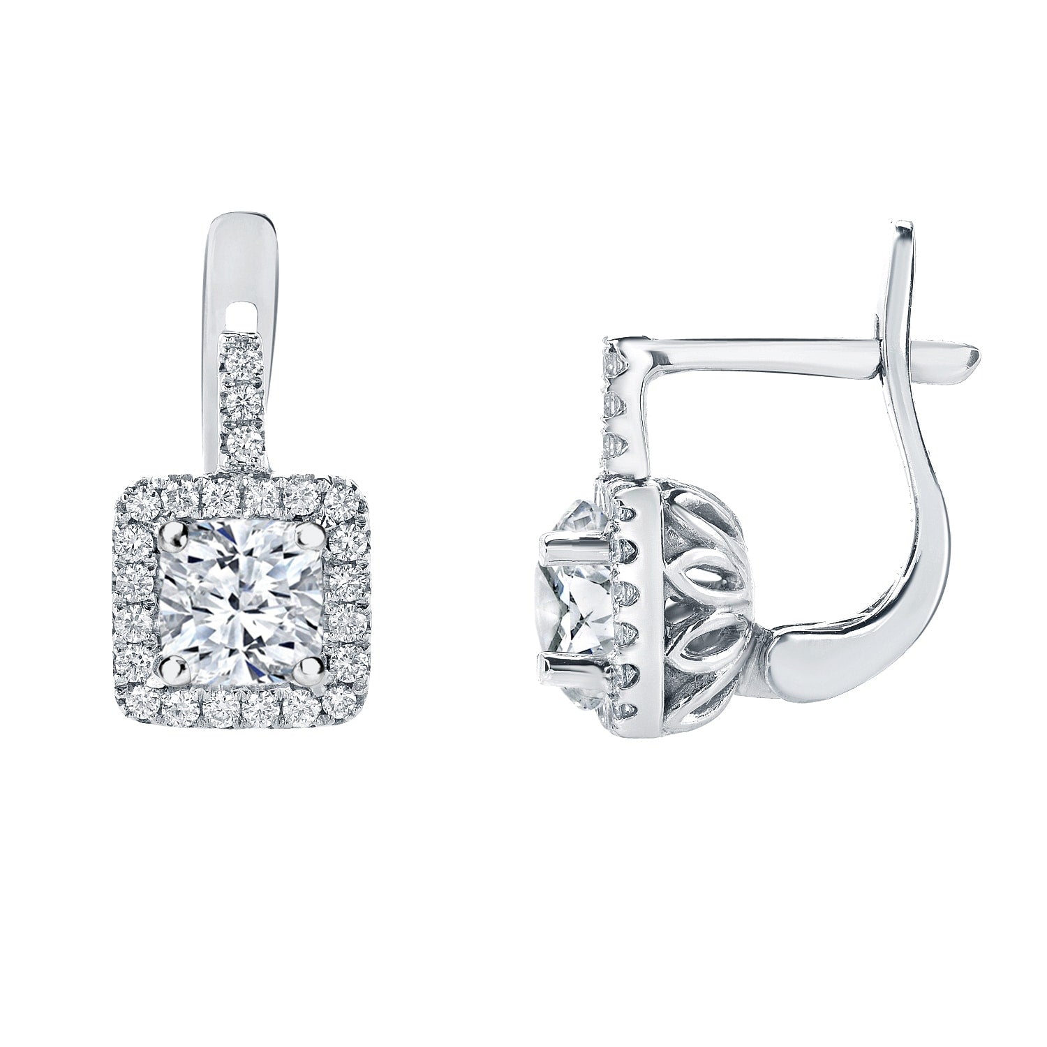 14K Gold Cushion Cut 2 2 5Ct Tdw Diamond Halo Dangle Earrings By Auriya H 1 Si1 Si2