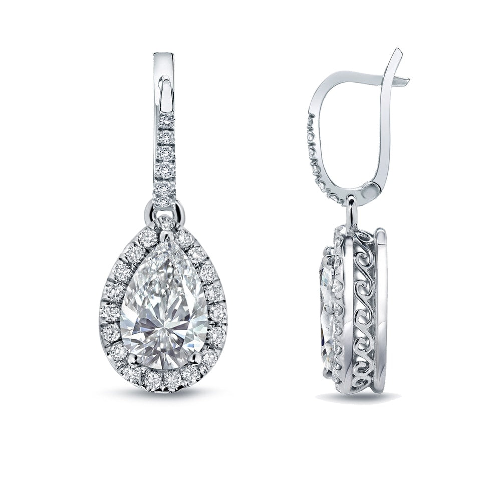 Auriya Vintage 2 2 5Ctw Pear Shaped Halo Diamond Dangle Earrings 14K Gold
