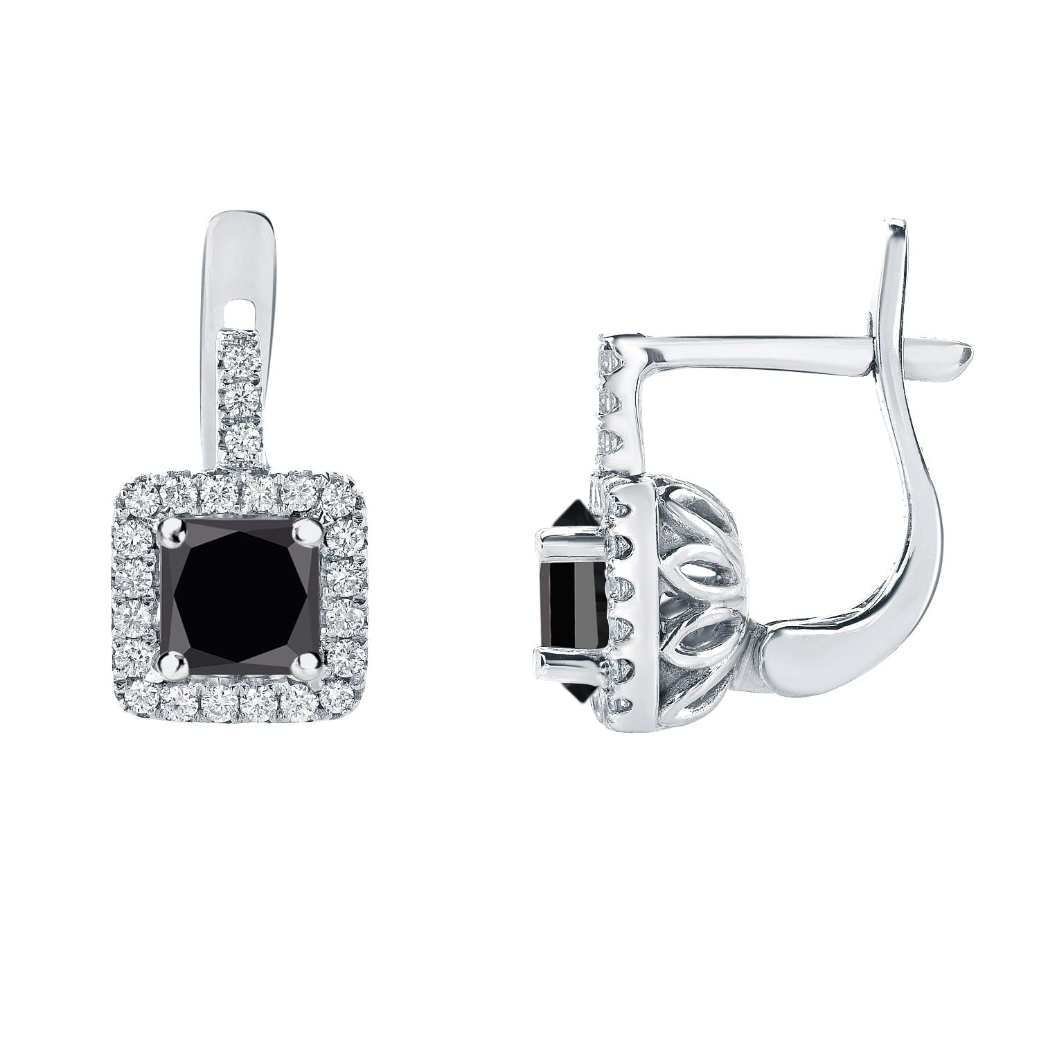 Auriya 14K Gold 2 2 5Ctw Princess Cut Black Diamond Halo Dangle Earrings
