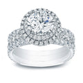 Auriya 2 3 8Ctw Round Diamond Halo Engagement Ring And Wedding Band 3 Pc. Set 14K Gold