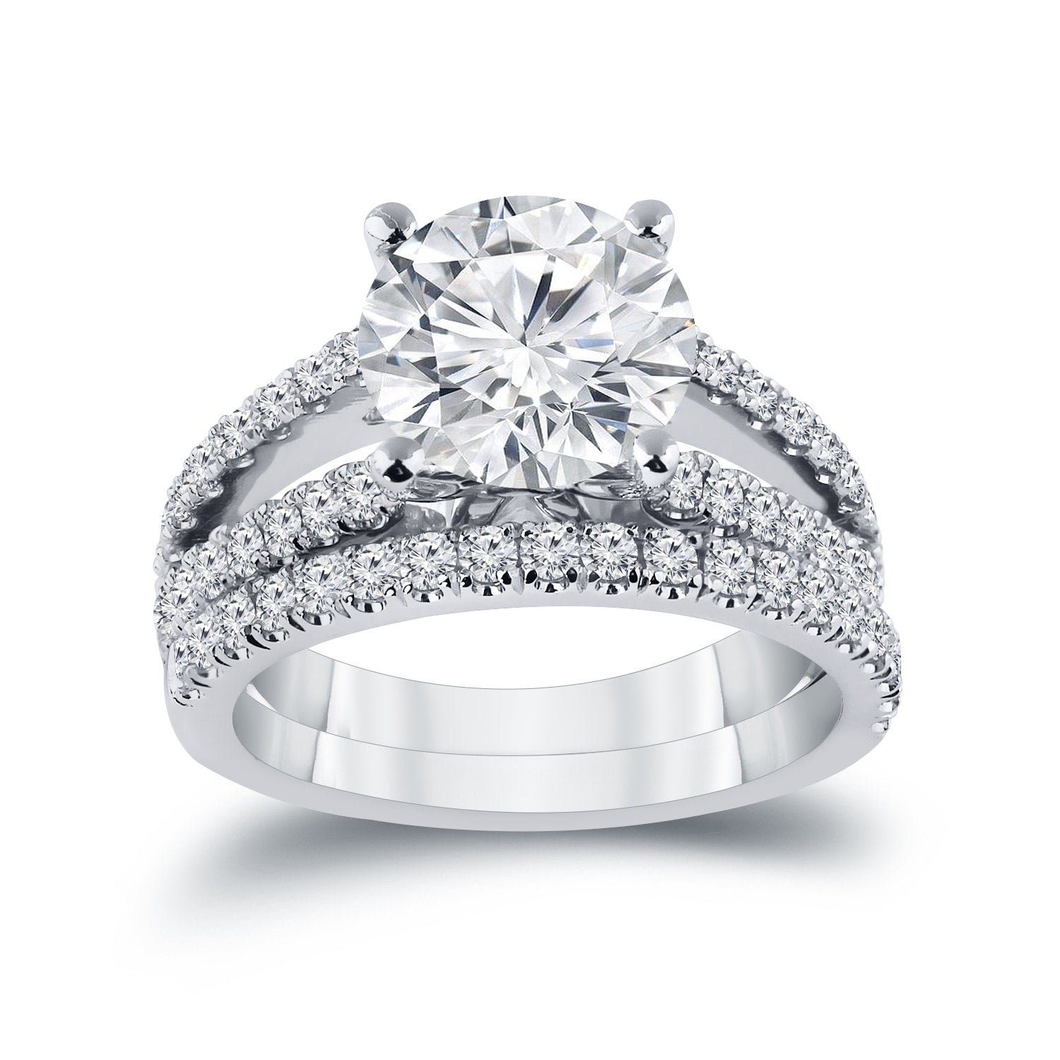Auriya 14K Gold 2 5 8Ct Tdw Certified Round Split Shank Diamond Engagement Ring Set