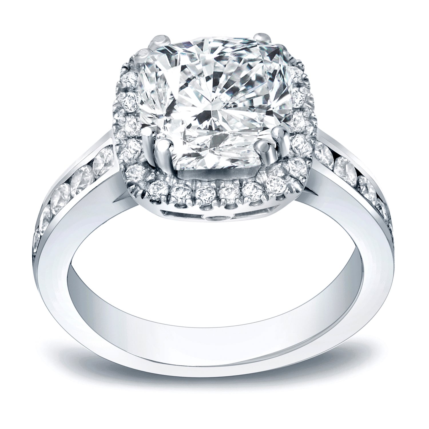 Auriya Modern 2 Carat Tw Cushion Cut Diamond Halo Engagement Ring 14K Gold Certified