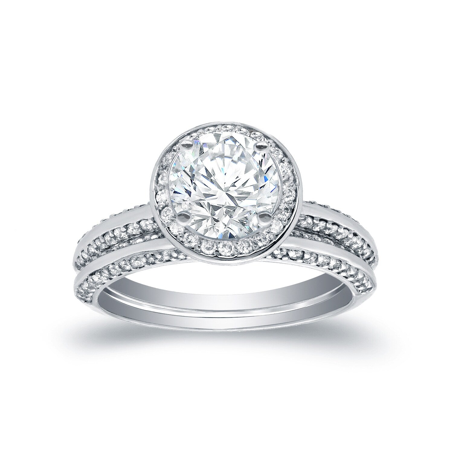 Auriya Modern 2Ct Tdw Round Diamond Halo Engagement Ring Set 14K Gold