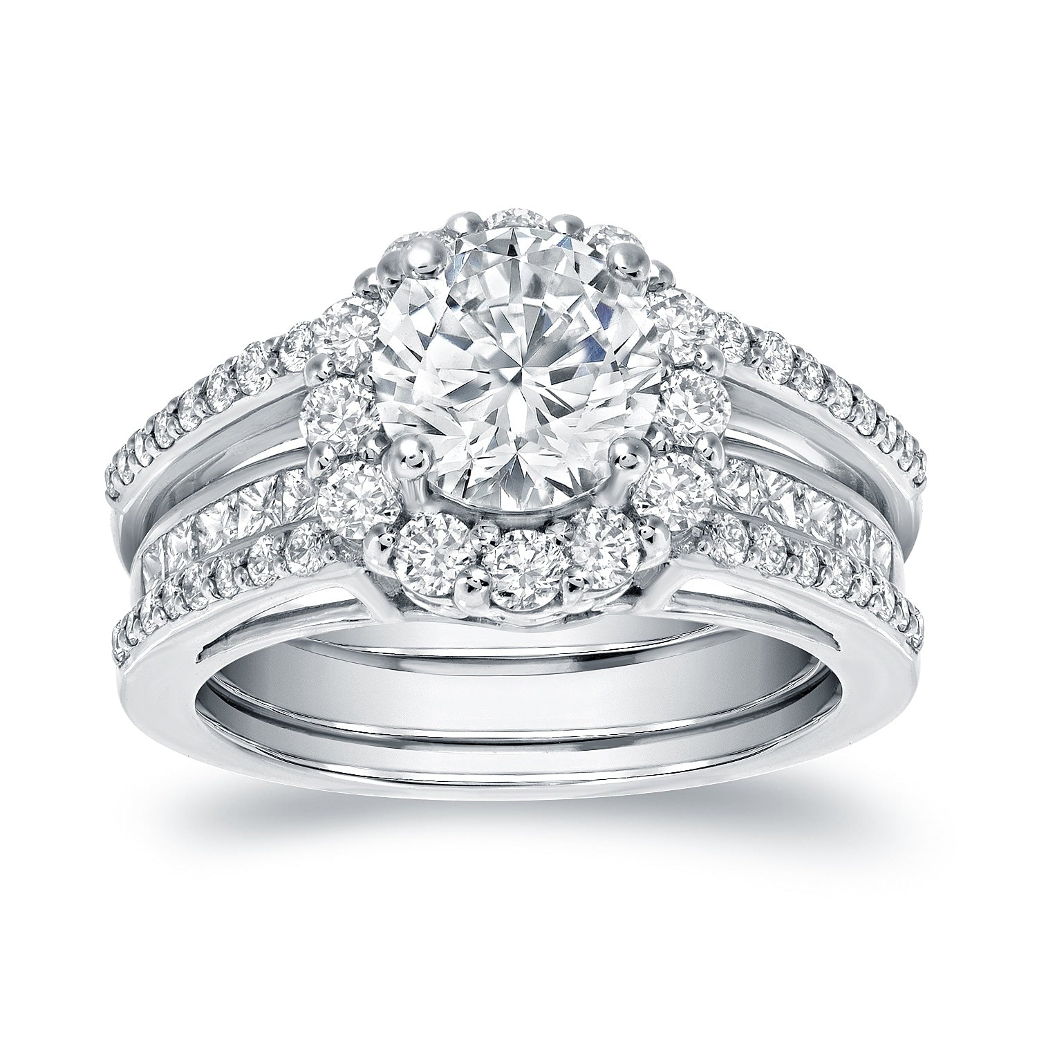 Auriya Modern 2 Carat Tdw Round Diamond Halo Insert Engagement Ring Set 14K Gold