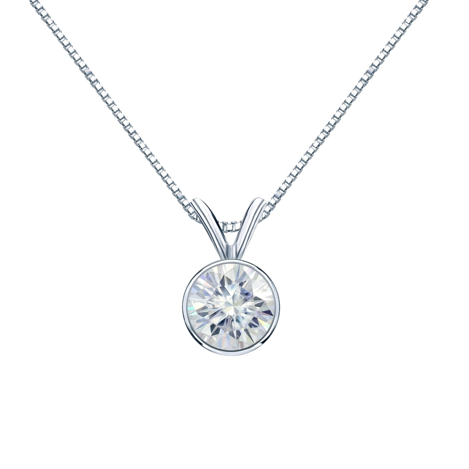 Auriya 2Ct Round Bezel Set Solitaire Moissanite Necklace 14K Gold 2.00Ct