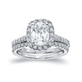 Auriya 14K Gold 2Ct Tdw Certified Cushion Cut Diamond Halo Engagement Ring Bridal Set