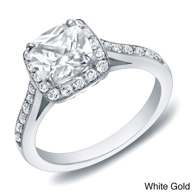 Auriya 2 Carat Tdw Cushion Cut Diamond Halo Engagement Ring 14K Gold Certified