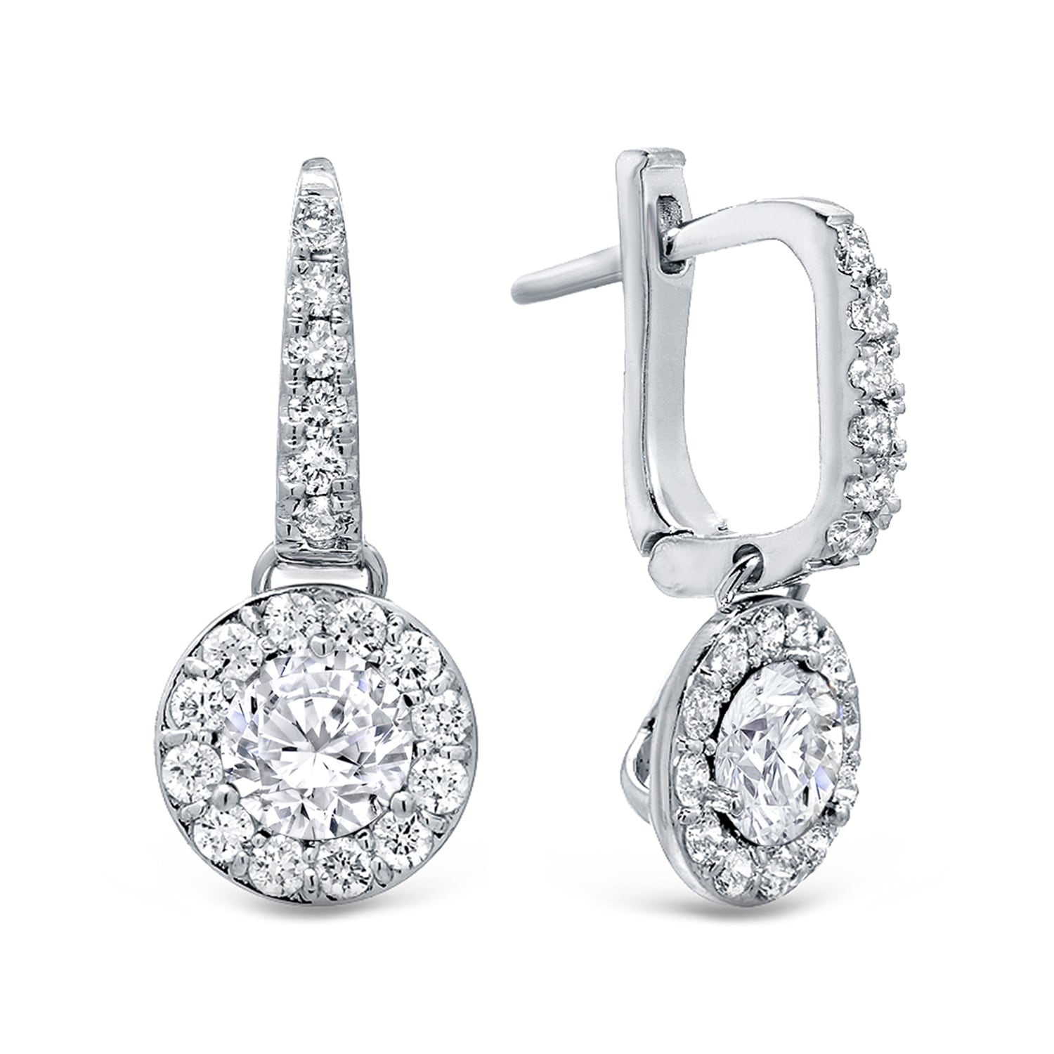 14K Gold Round 2Ct Tdw Diamond Halo Dangle Earrings By Auriya H I Si1 Si2
