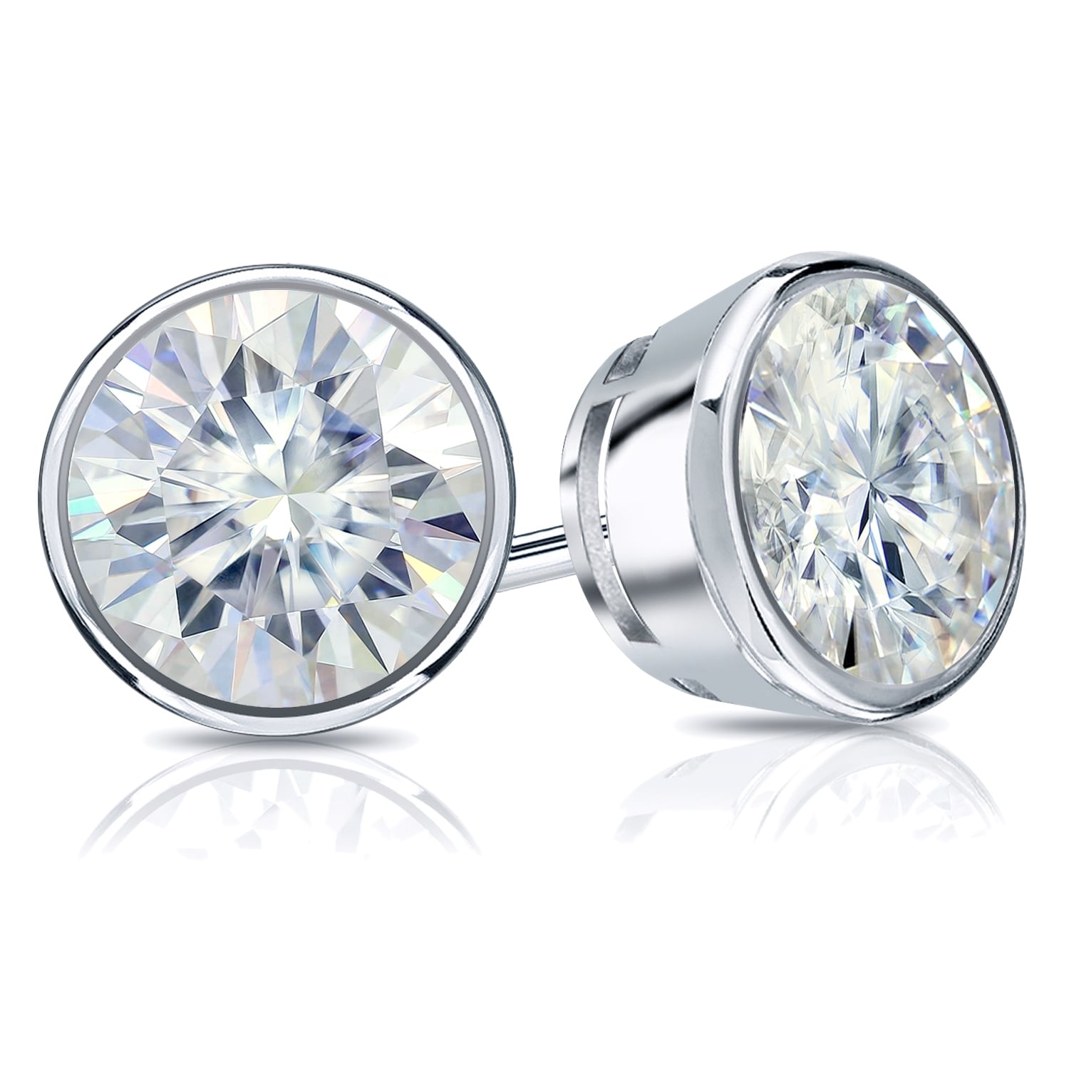 Auriya Round 2 Carat Tgw Solitaire Bezel Set Moissanite Stud Earrings 14K Gold