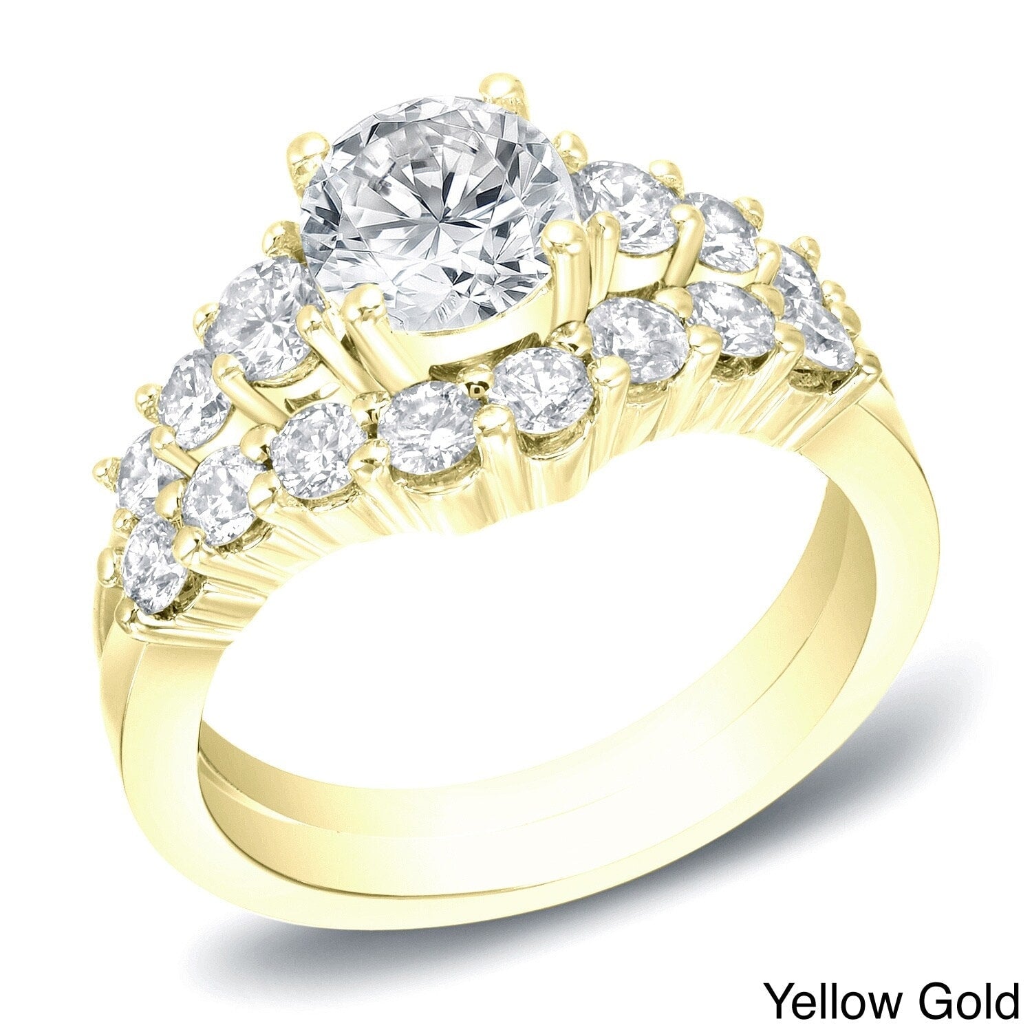 Auriya 2Ctw Round Diamond Engagement Ring Set 14K Gold Certified