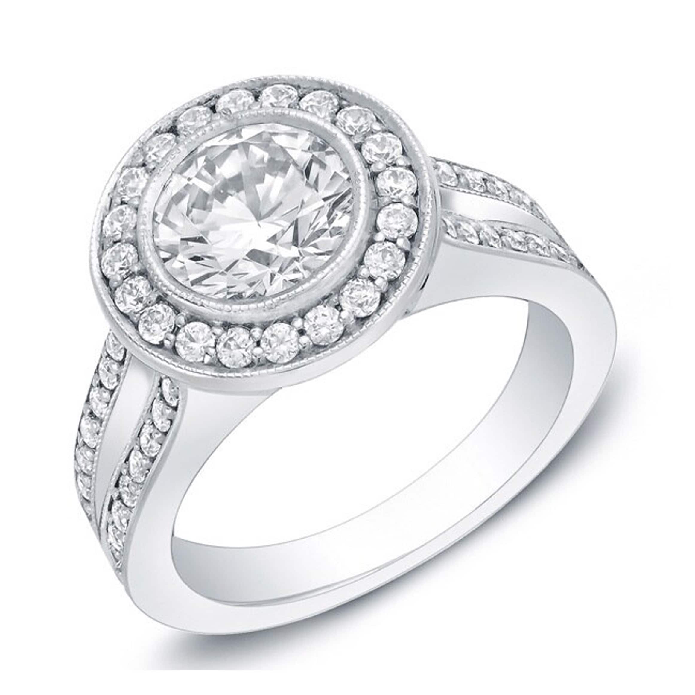Auriya Certified 2Ct Tdw Contemporary Diamond Halo Engagement Ring 14K Gold