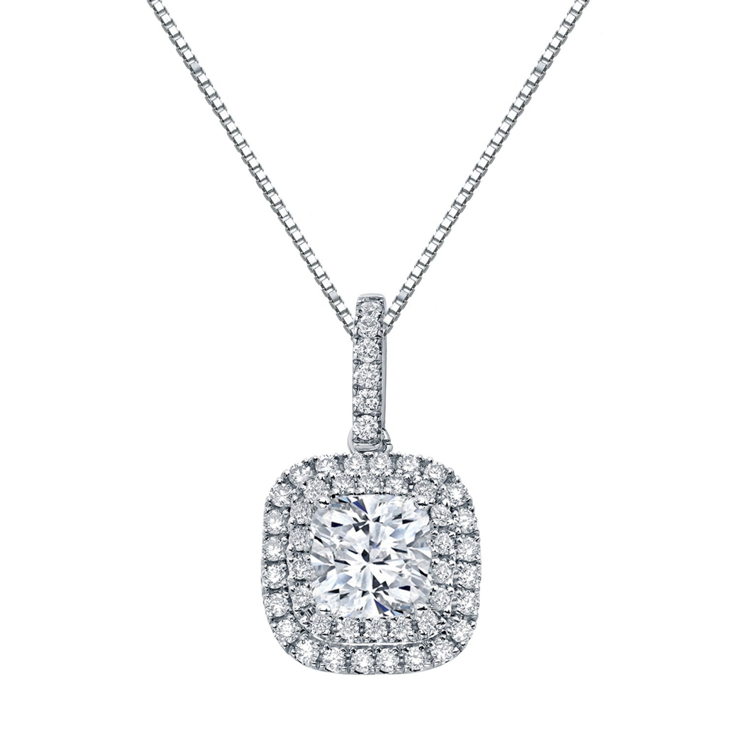 Auriya 14K Gold 3 1 10Ct Tdw Certified Cushion Cut Double Halo Diamond Necklace Si1 Si2