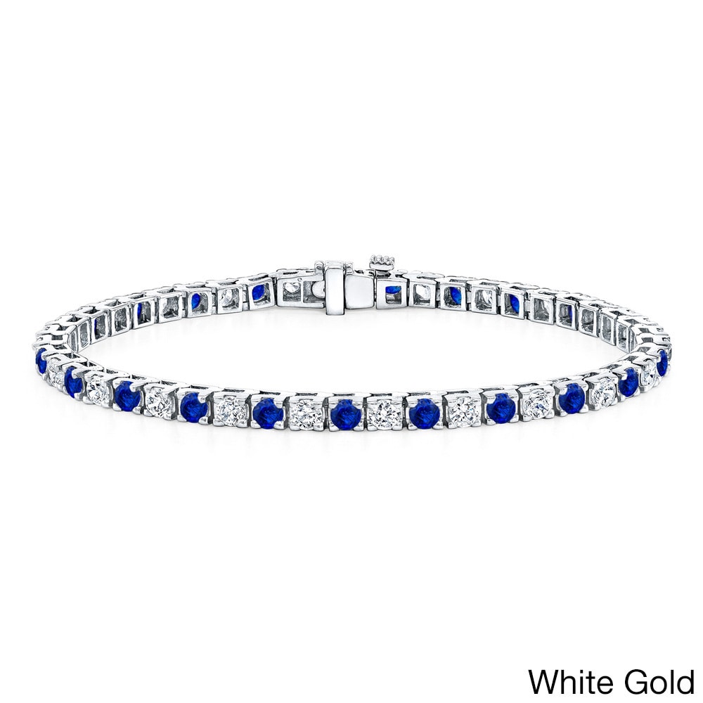 Auriya 3 1 2Ct Round Blue Sapphire And 3 1 2Ctw Diamond Tennis Bracelet 14K Gold