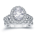 14K Gold 3 1 8Ct Tdw Certified Oval Diamond Halo Engagement Ring Set By Auriya