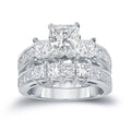 Auriya Three Stone 3 Carat Tw Princess Cut Diamond Engagement Ring Set 14K Gold