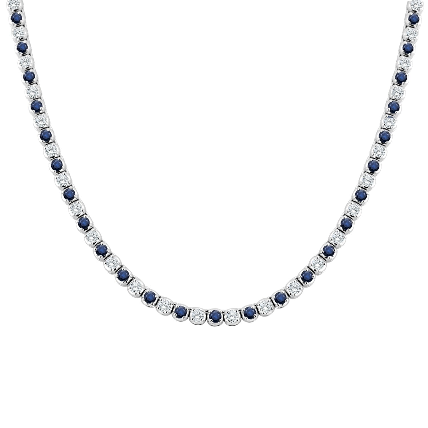 Auriya 4 1 2Ct Blue Sapphire Gemstone And 4 1 2Ctw Diamond Tennis Necklace 14K Gold