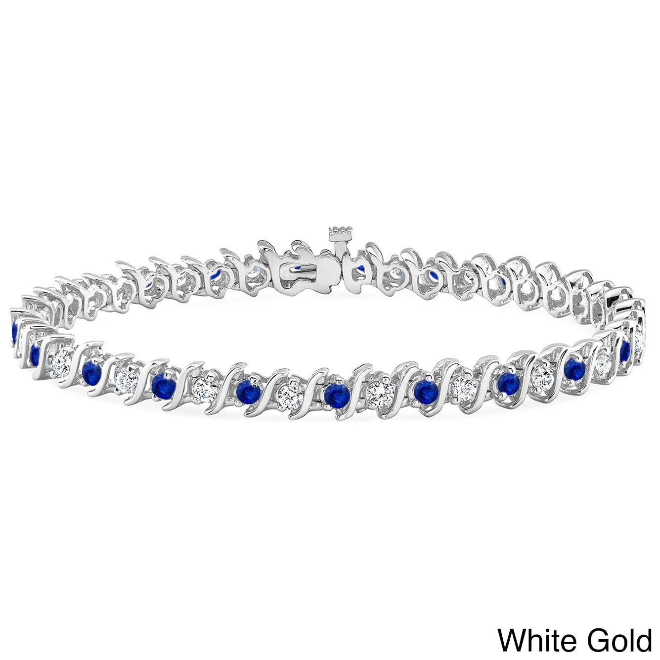 Auriya 5Ct Blue Sapphire And 5Ctw S Link Diamond Tennis Bracelet 14K Gold