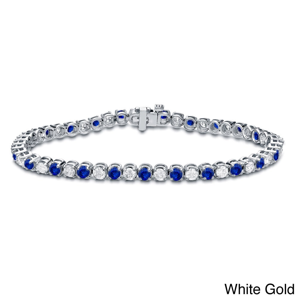 Auriya 5Ct Blue Sapphire And 5Cttw Diamond Tennis Bracelet 14K Gold