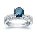 Auriya Vintage Stackable 7 8Ctw Solitaire Blue Diamond Engagement Ring Set 14K Gold