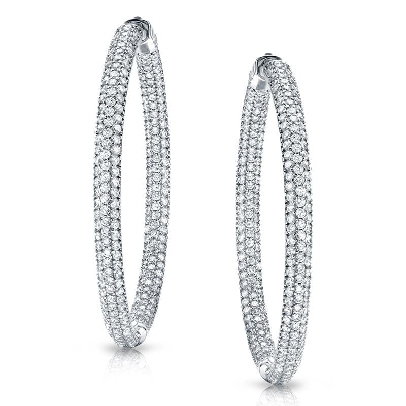 14K Gold 7Ct Tdw Diamond Pave Hoop Earrings