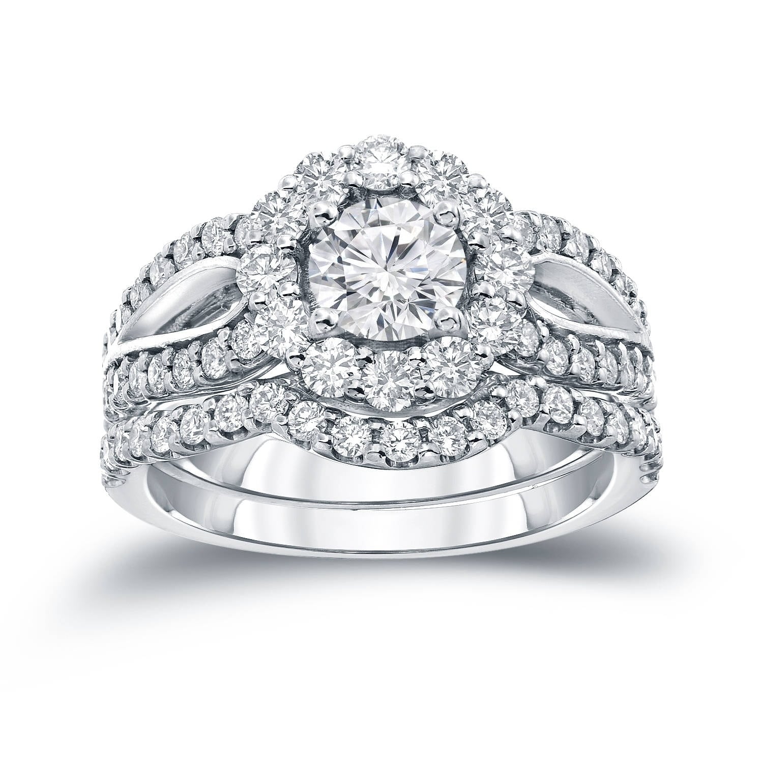14K Gold Round 2 1 3Ct Tdw Certified Diamond Halo Engagement Ring Set By Auriya