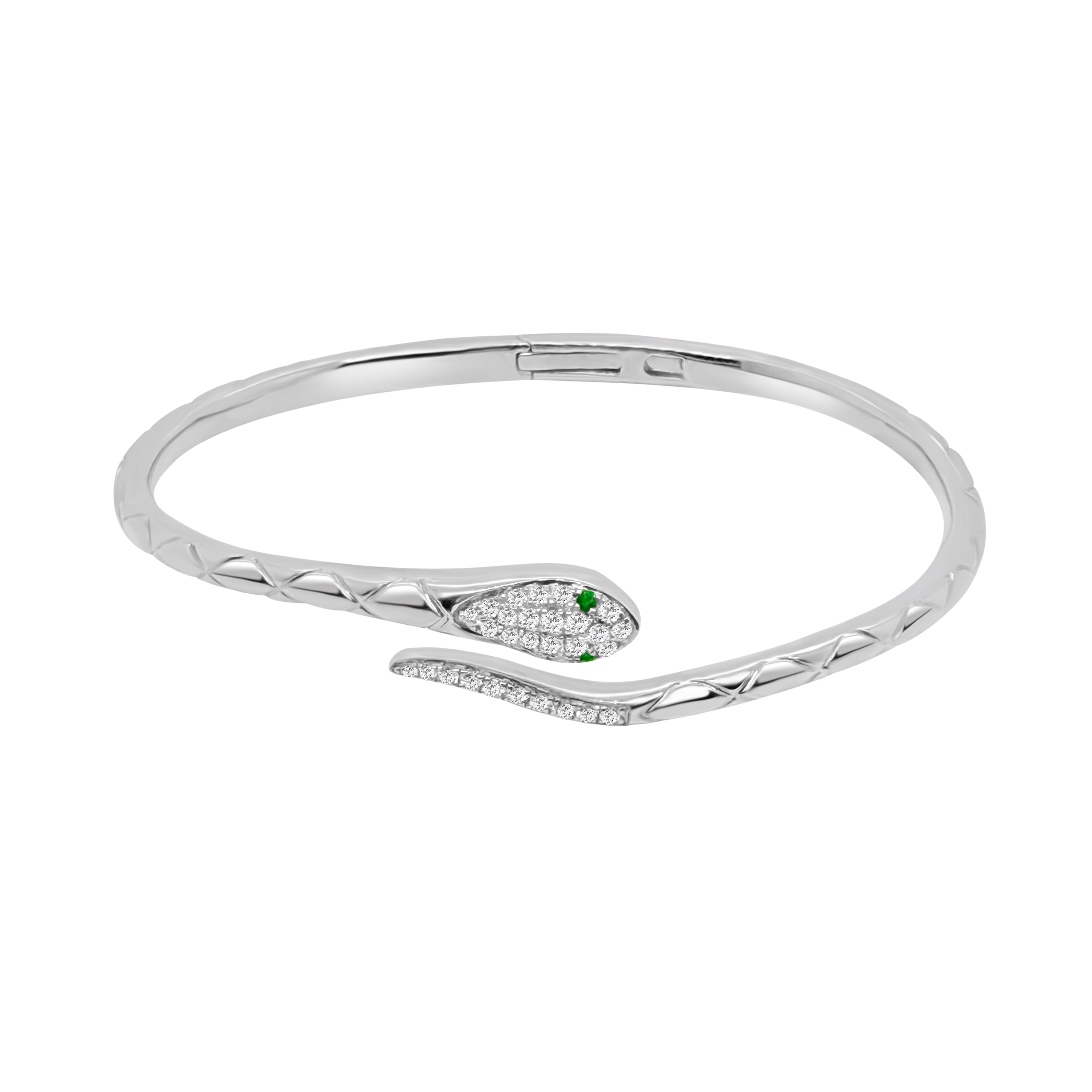 Auriya 14K Gold Diamond And Emerald Snake Bypass Bracelet 0.90 Ct. Tw. F G Vs White