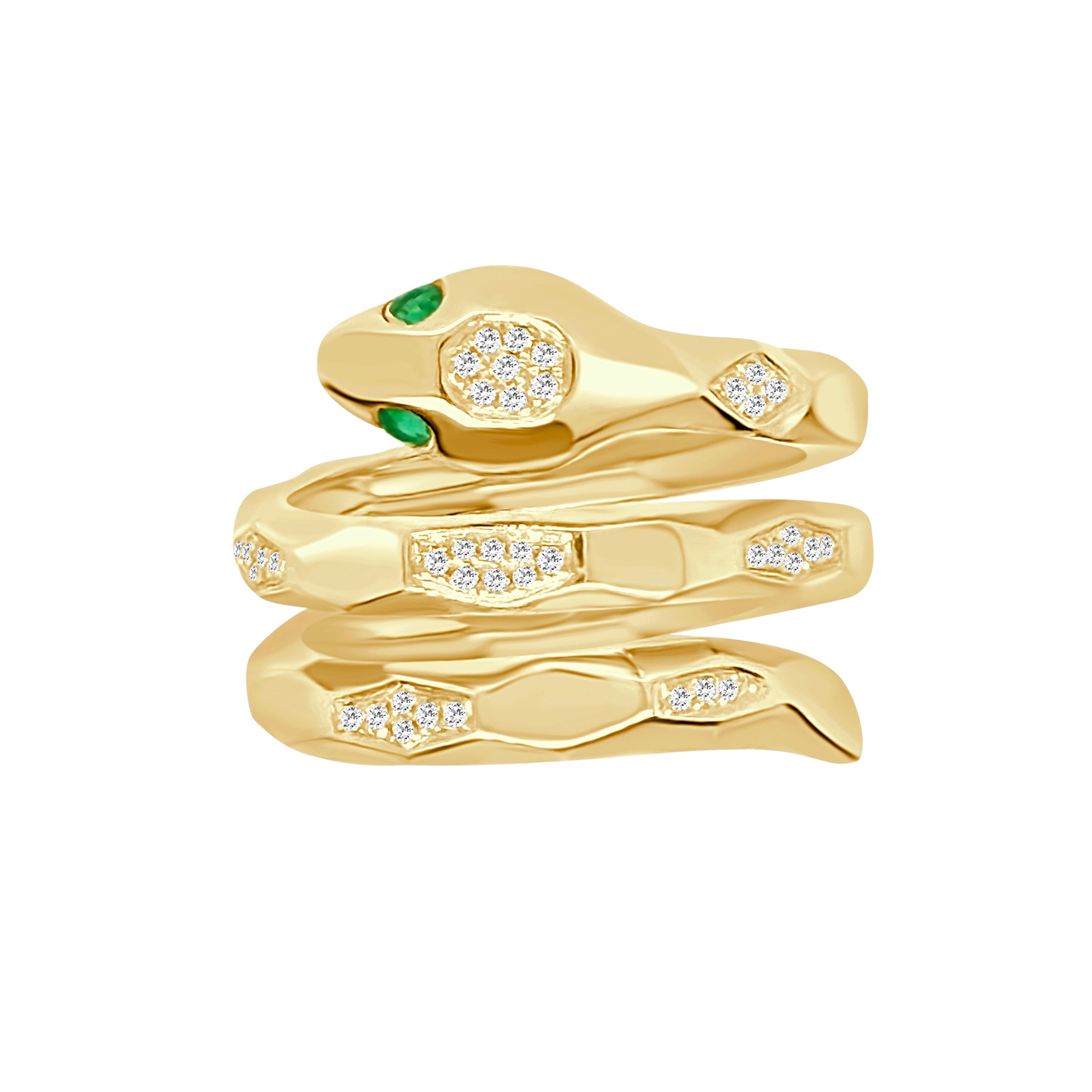 Auriya 14K Gold Diamond And Emerald Snake Wrap Ring 0.15 Ct. Tw. F G Vs