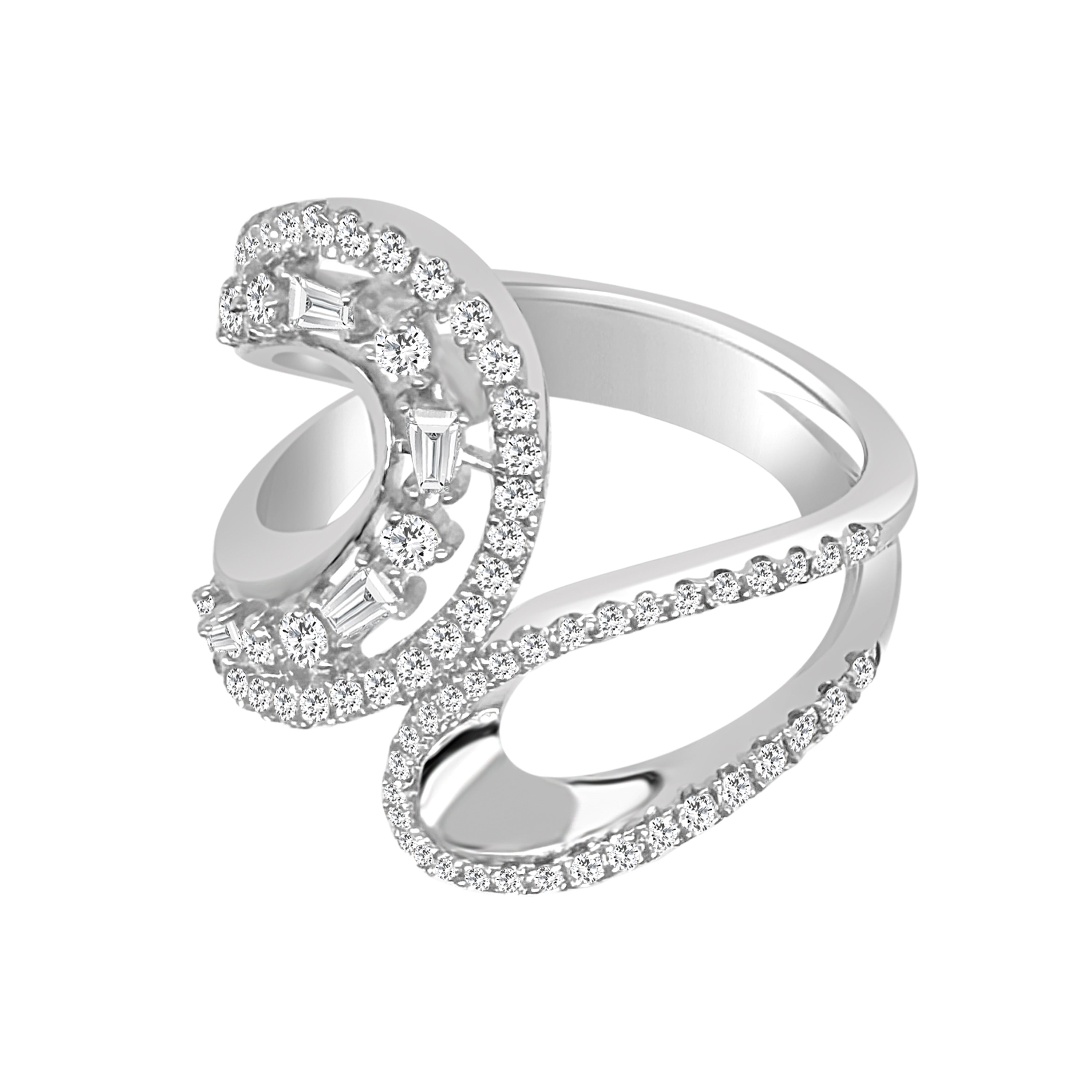 Auriya 14K Gold Lab Grown Baguette And Round Diamond Double Loop Ring 0.63 Ct. Tw. F G Vs