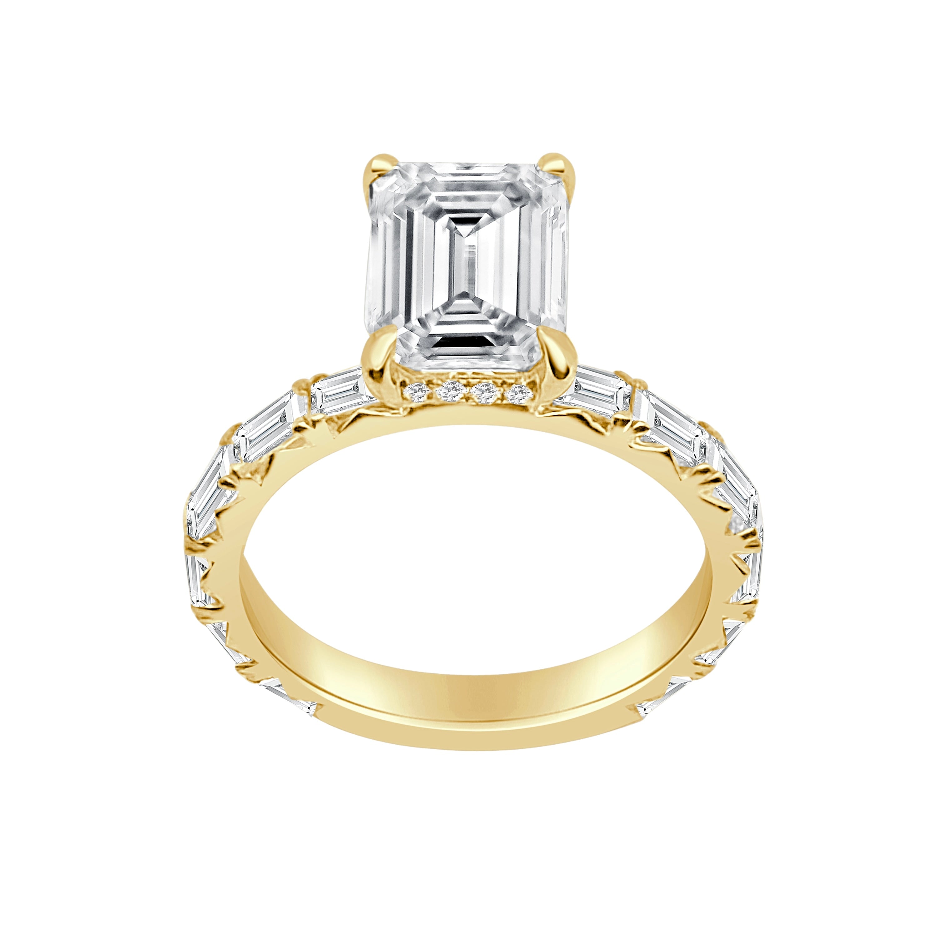Auriya 14K Gold Lab Grown Emerald Cut Diamond Engagement Ring With Baguette Band 4.48 Ct. Tw. F G Vs