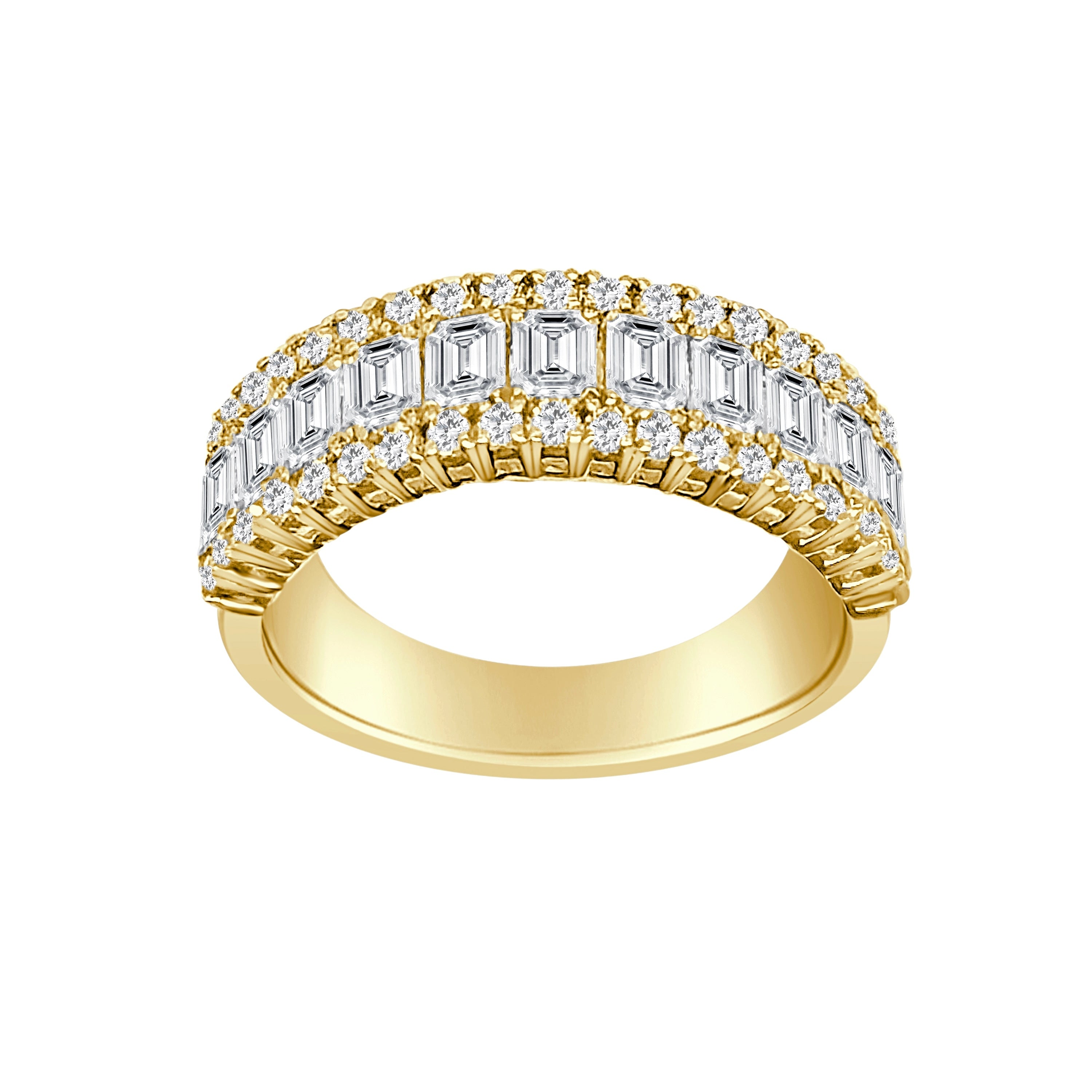 Auriya 14K Gold Lab Grown Emerald Cut And Round Diamond Wide Band Ring 2.41 Ct. Tw. F G Vs