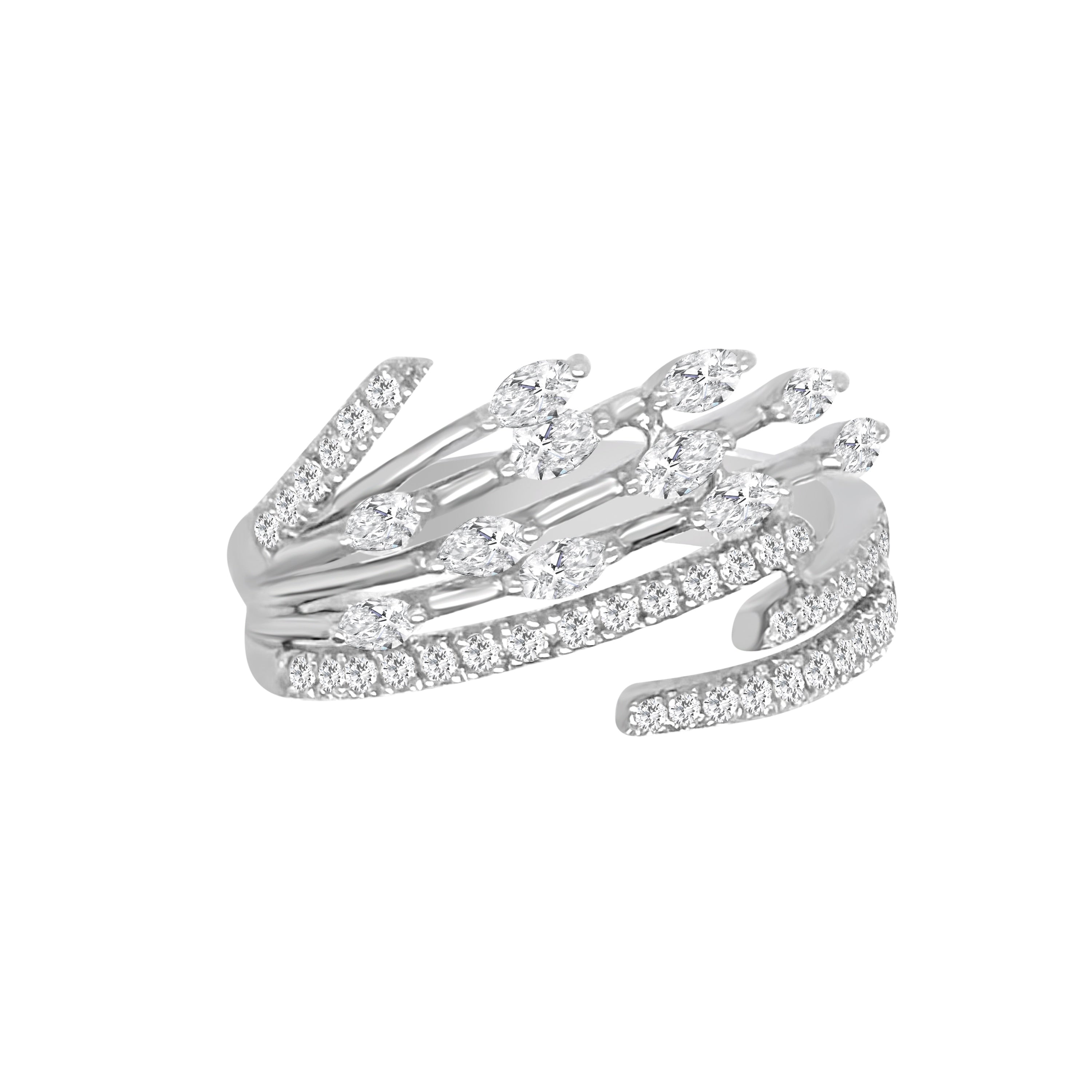 Auriya 14K Gold Lab Grown Marquise And Round Diamond Feather Bypass Ring 0.60 Ct. Tw. F G Vs