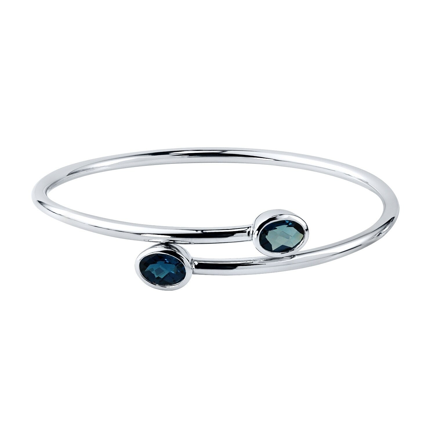 Stackable 2 3 4Ct Oval London Blue Topaz Bypass Bangle Bracelet By Auriya In Gold Over Silver