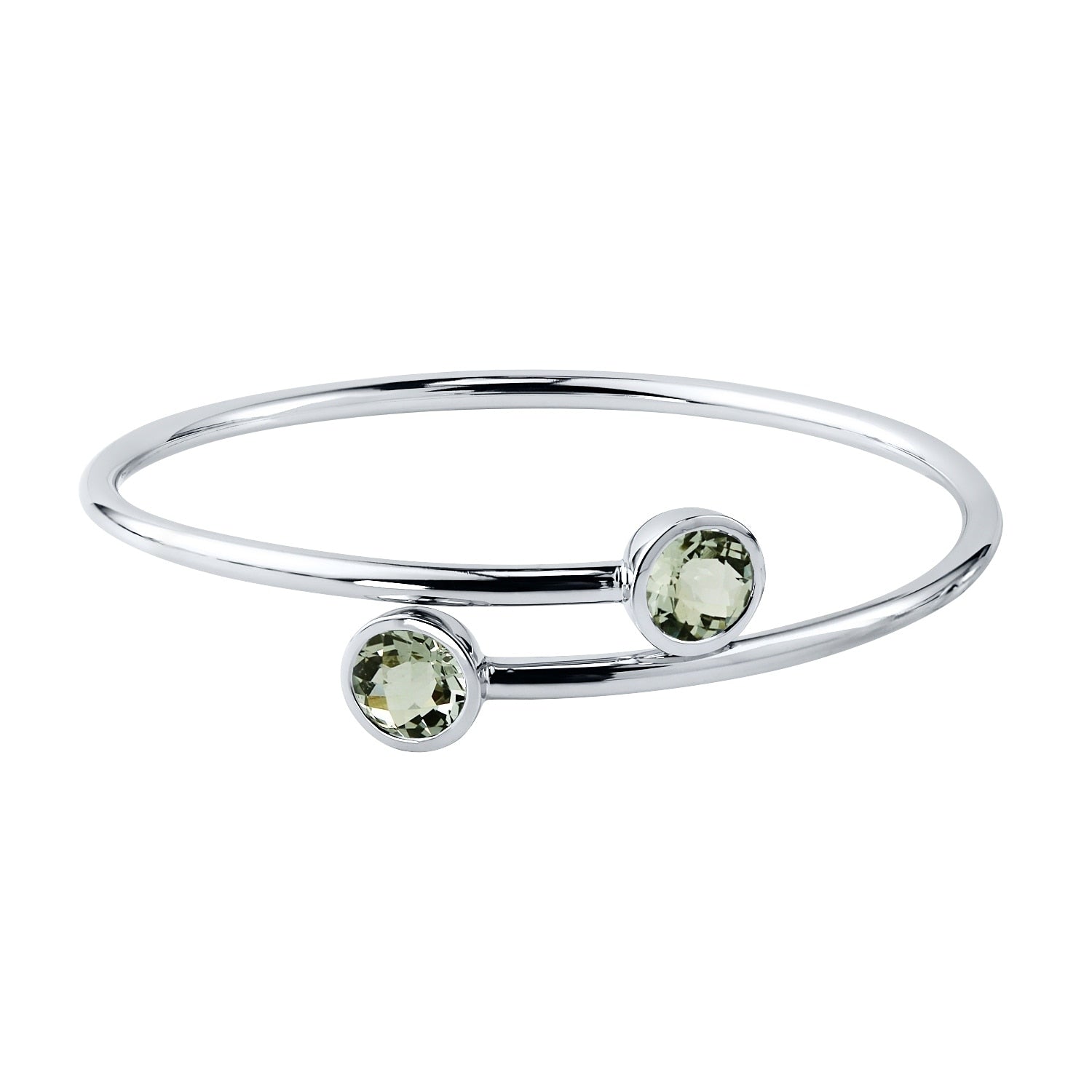 Stackable 4Ct Round Green Amethyst Bypass Bangle Bracelet By Auriya In Gold Over Silver