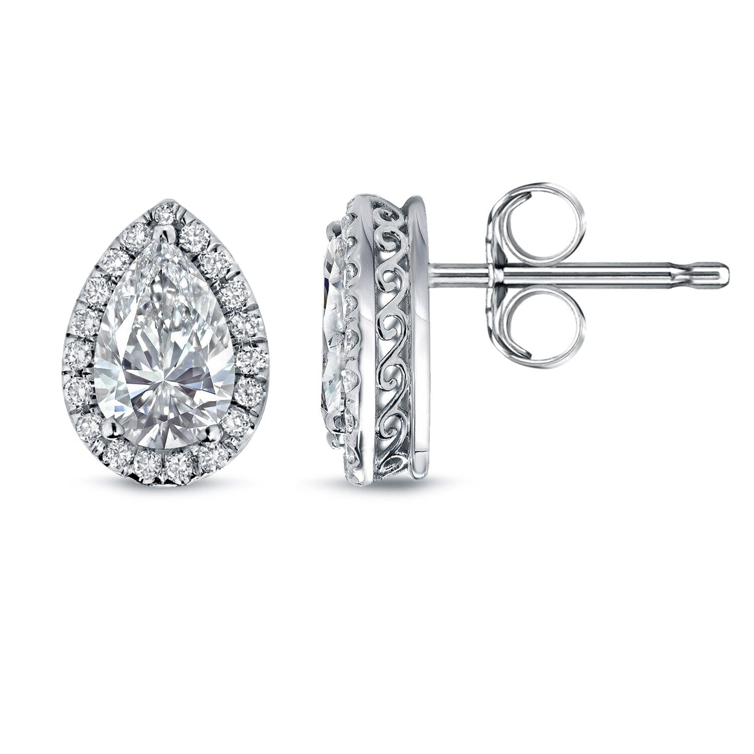 Auriya 14K Gold Vintage Pear Cut Diamond Halo Stud Earrings 2 1 3Ctw H I Si2 Si3