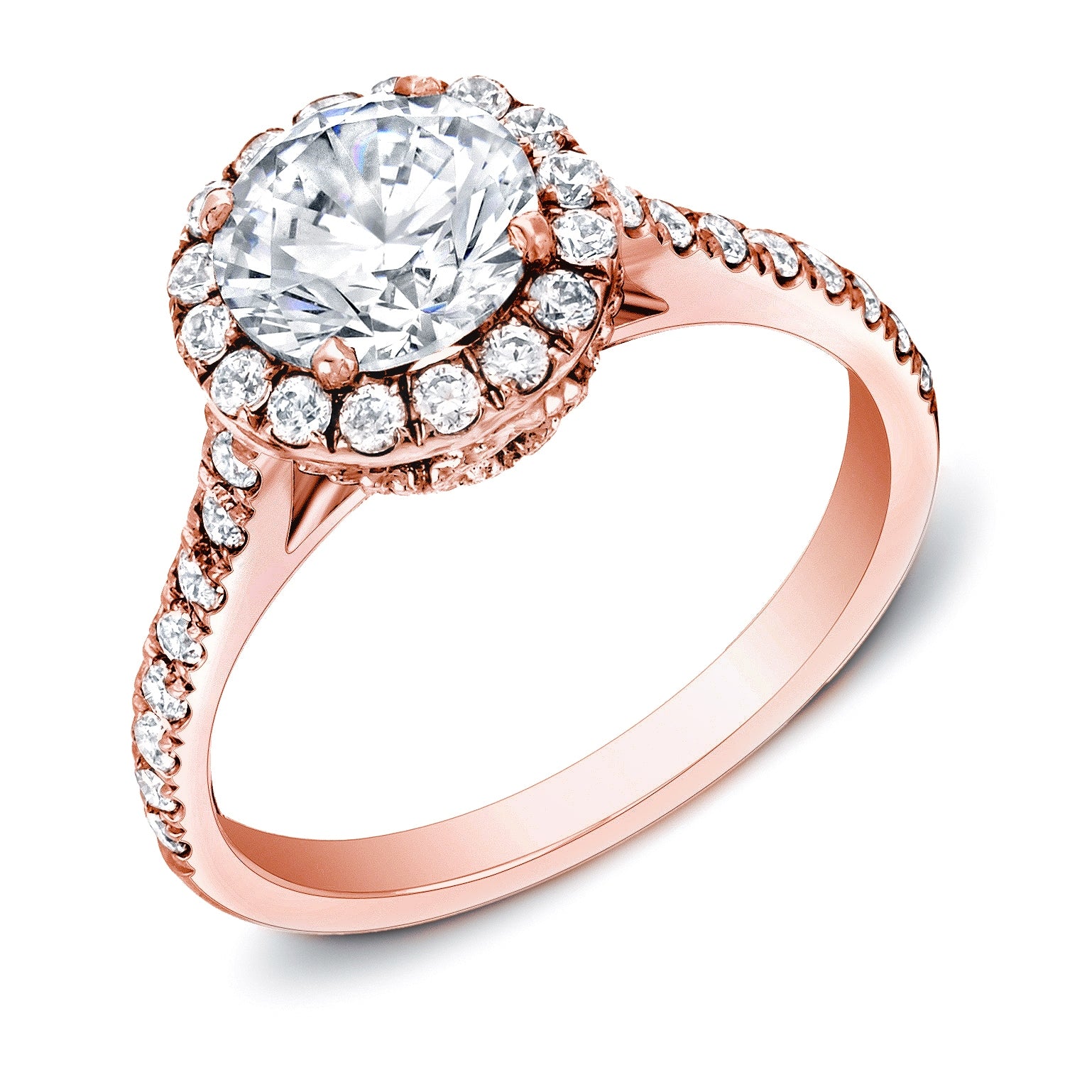 Auriya 1 3 4Ct Tdw Round Diamond Halo Engagement Ring 14K Rose Gold