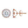 Auriya 14K Rose Gold 1Ct Tdw Round Halo Diamond Stud Earrings G H Vs1 Vs2