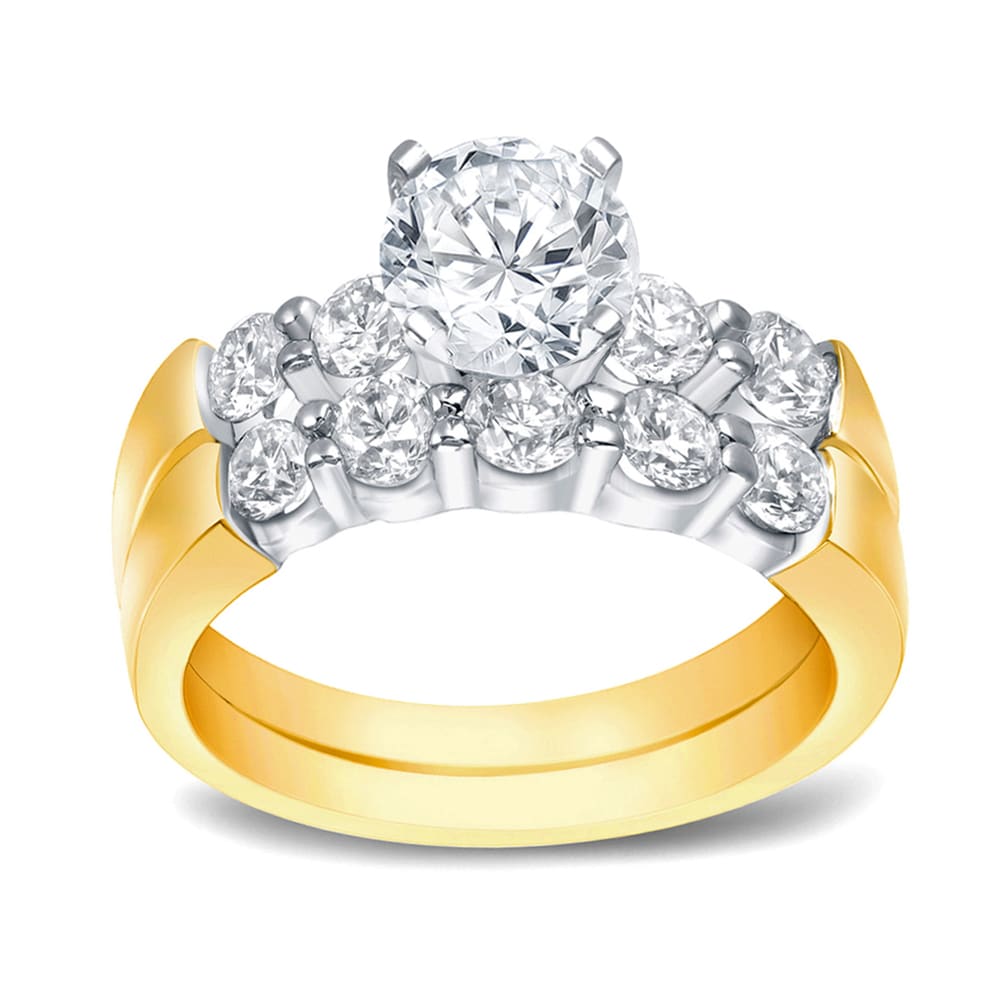 Auriya 2Ct Tdw Round 5 Stone Diamond Engagement Ring Set 14K Two Tone Gold Certified