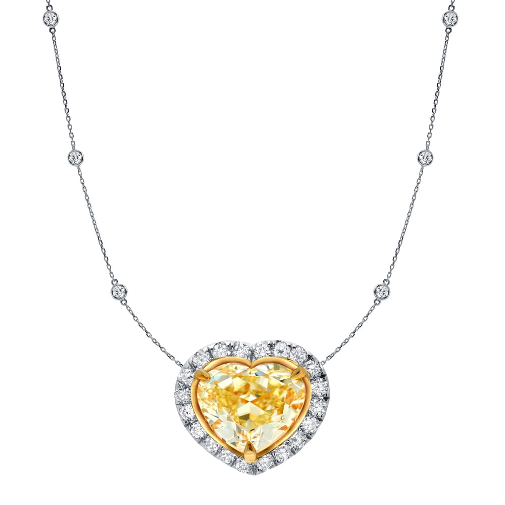 Auriya 14K Gold Fancy Heart Yellow Diamond Necklace 4Ct Tdw H I Si1 Si2