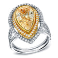 Auriya 14K Two Tone Gold 4Ct Tdw Fancy Yellow Diamond Pear Halo Ring G H Si1 Si2