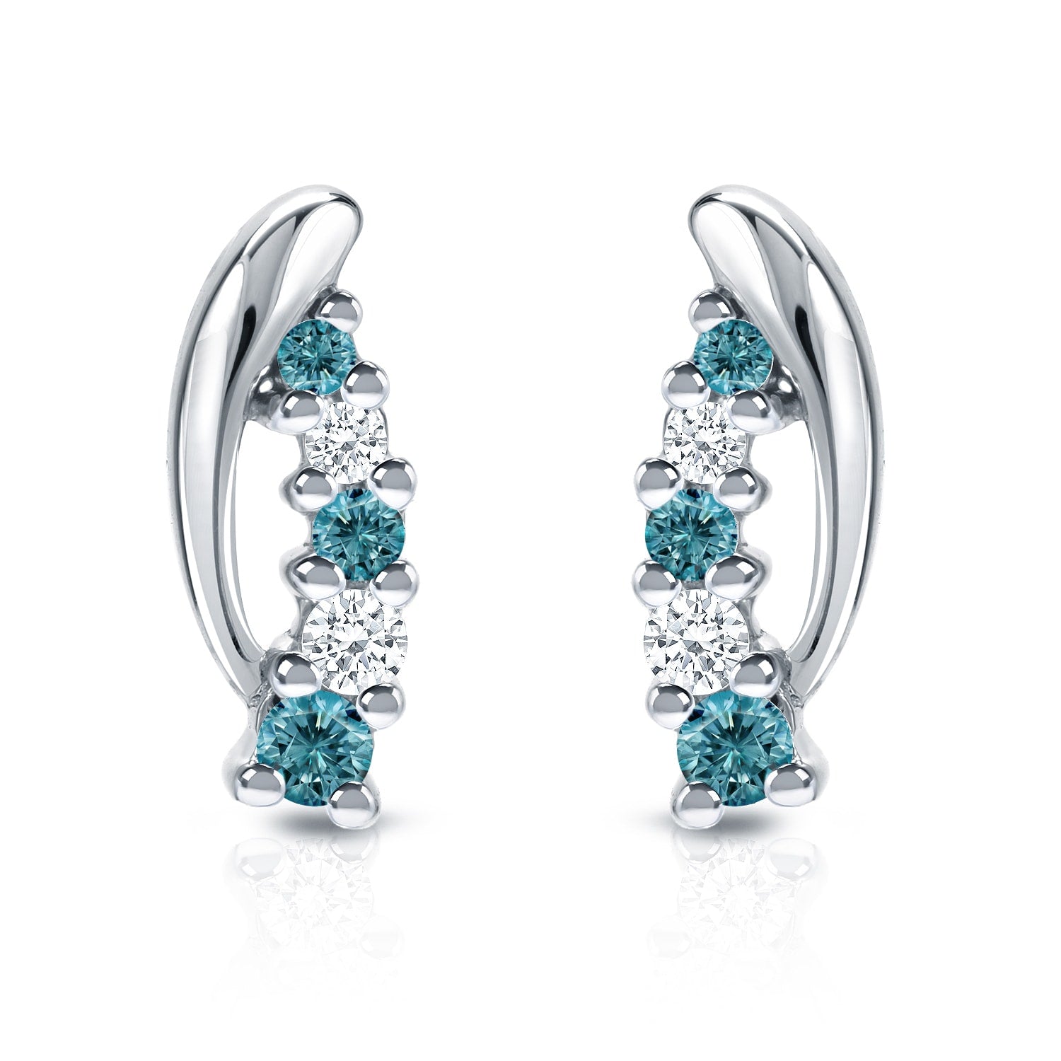 Auriya 14K White Gold 1 4Ct Tdw 5 Stone Blue And White Diamond Stud Earrings Si1 Si2