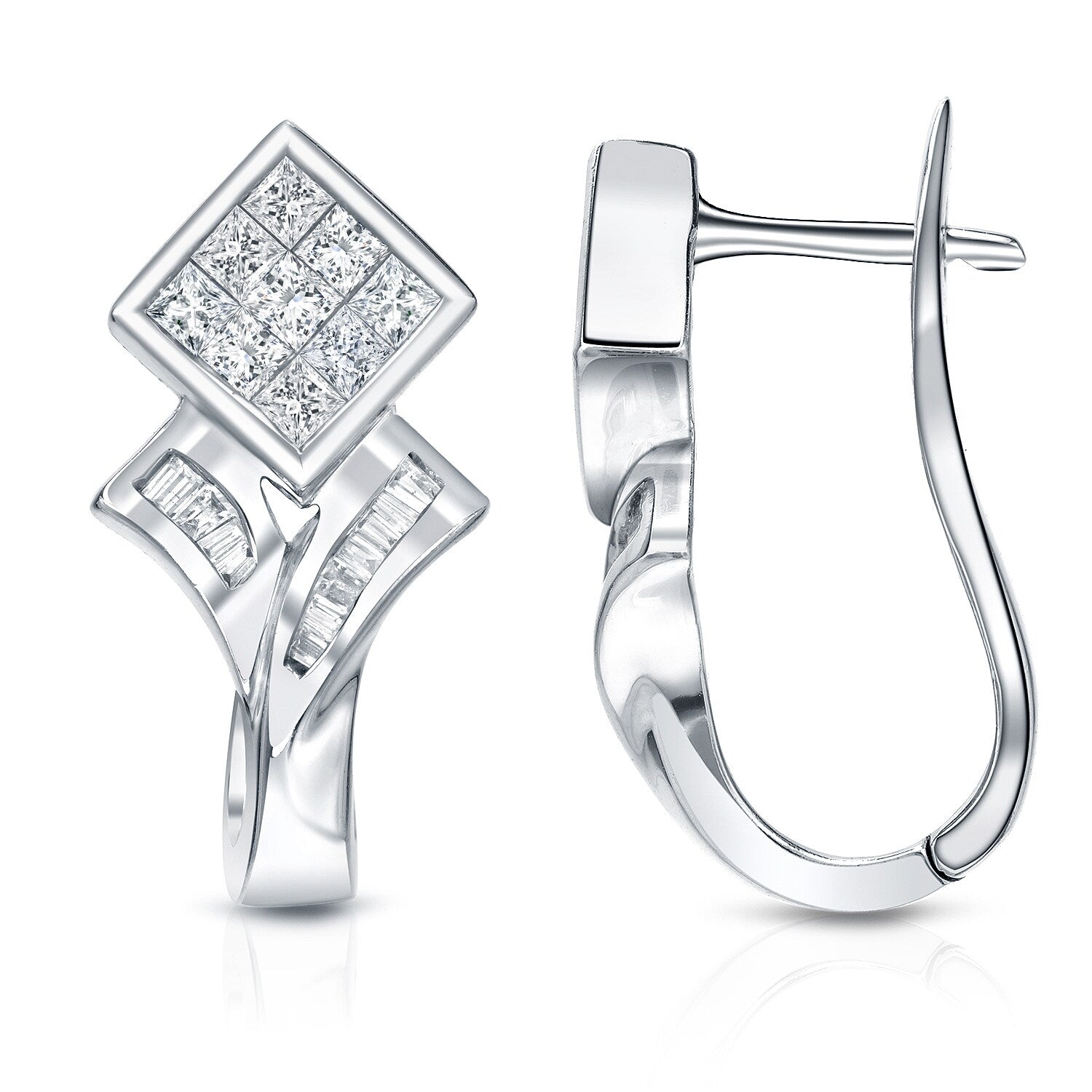 Auriya 14K White Gold 1Ct Tdw Princess And Baguette Cut Diamond Earrings