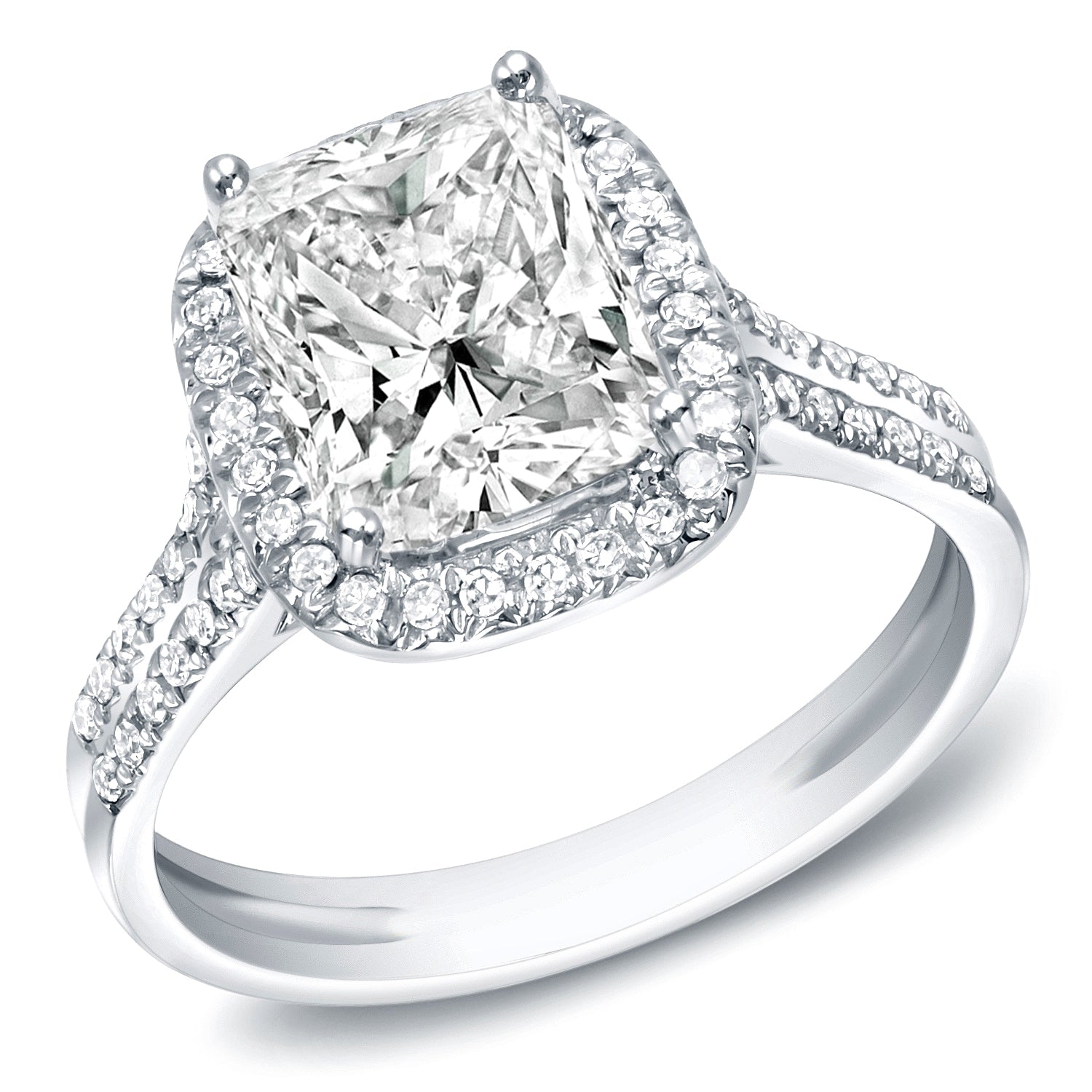 Auriya 14K White Gold 2Ct Tdw Certified Cushion Diamond Engagement Ring I Vs1 Vs2