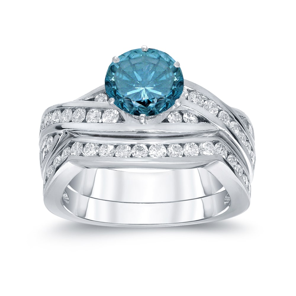 Auriya Modern 2 Carat Tdw Blue Diamond Engagement Ring Set 14K Gold