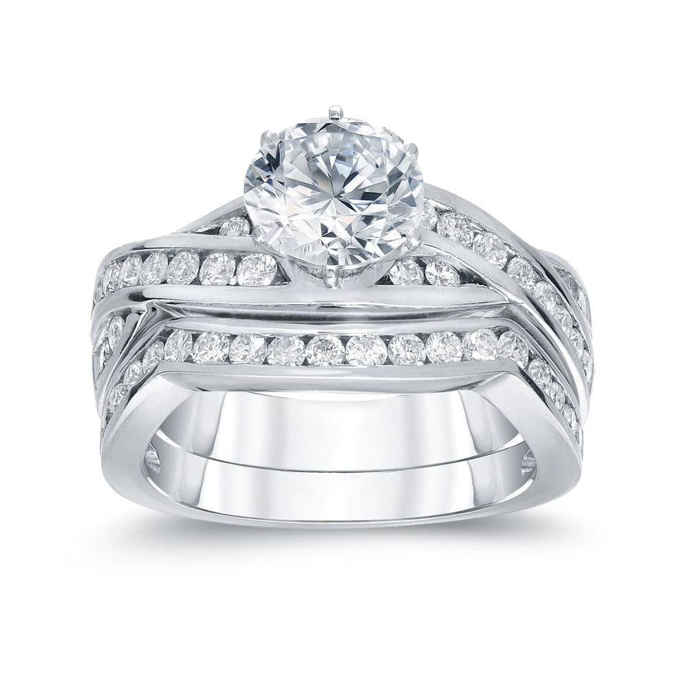 Auriya 14K White Gold 2Ct Tdw Round Infinity Inspired Channel Set Diamond Engagement Ring Set