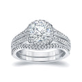 Auriya 2Ct Tdw Round Diamond Halo Engagement Ring Set 14K White Gold Certified
