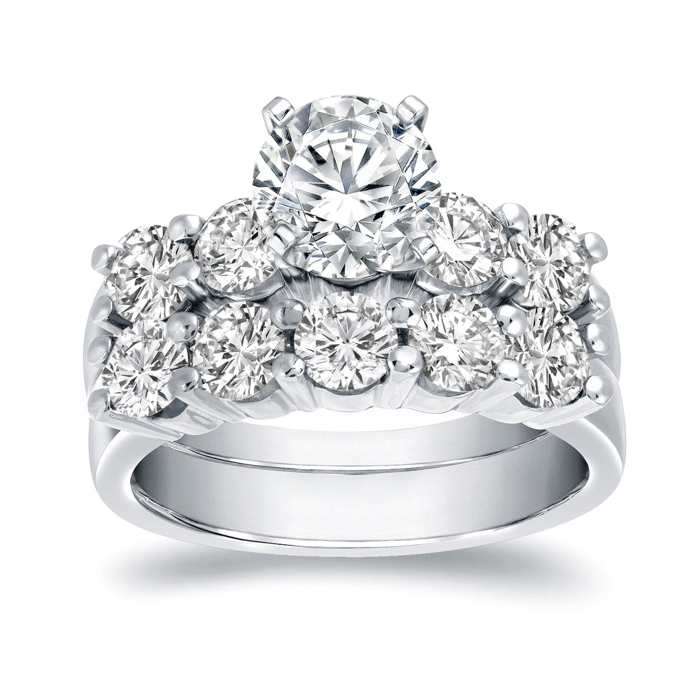 Auriya 3 1 2Ct Tdw Round 5 Stone Diamond Engagement Ring Set 14K Gold Certified
