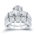 Auriya 3 Carat Tw Round 3 Stone Diamond Engagement Ring Set 14K White Gold Certified