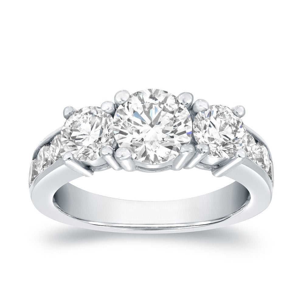 Auriya Round 3 Carat Tw 3 Stone Diamond Engagement Ring 14K White Gold