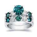 Auriya Modern 4Ct Tdw Round Blue And White Diamond Bridal Set 14K White Gold