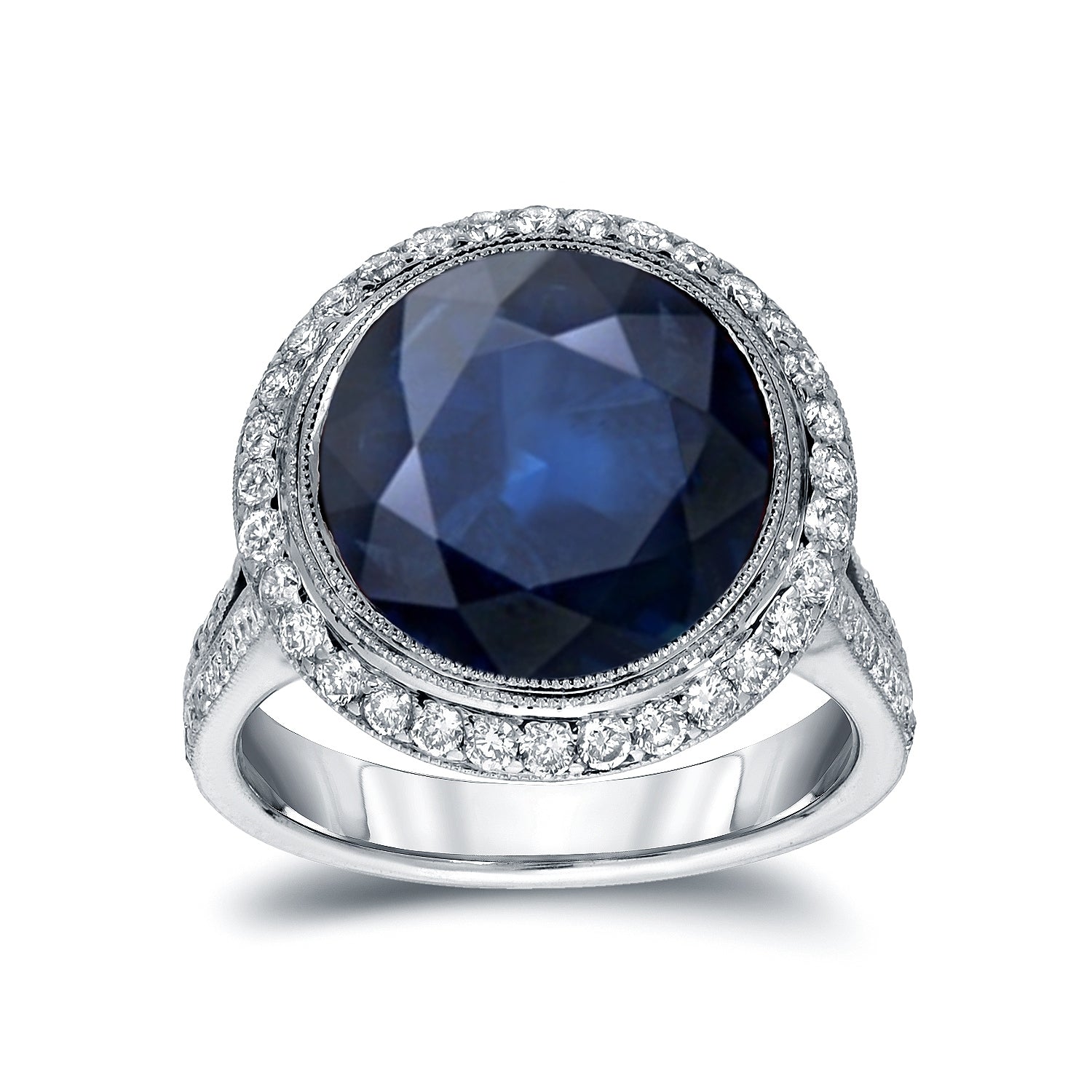 Auriya 5 Carat Blue Sapphire And 3 4Ct Tdw Halo Diamond Engagement Ring 14K Gold